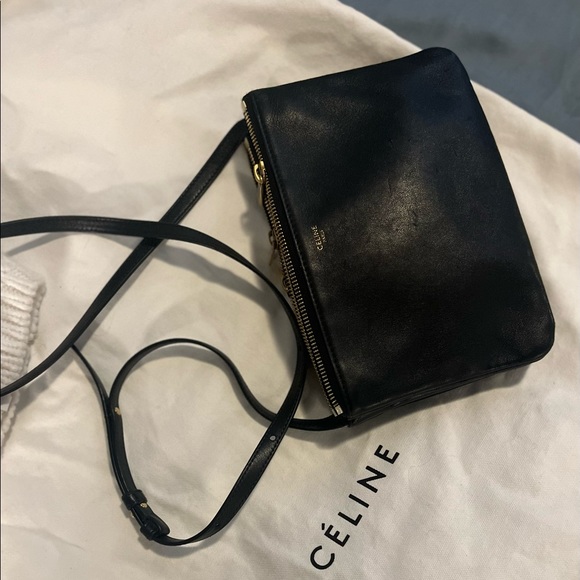 BLACK CELINE TRIO BAG IN SMOOTH LAMBSKIN GOLD METAL HARDWARE - Picture 3 of 6